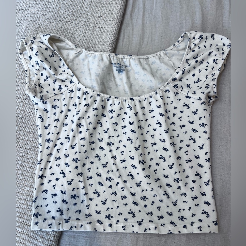 Brandy Melville Cream Top with Navy Floral Print